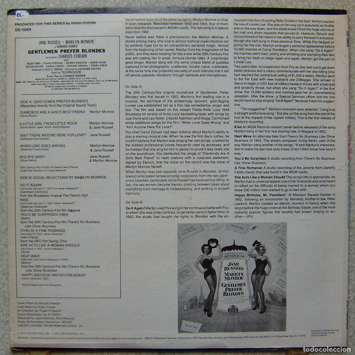 Discos de vinilo: MARILYN MONROE..NEVER BEFORE AND NEVER AGAIN...BSO - Foto 2