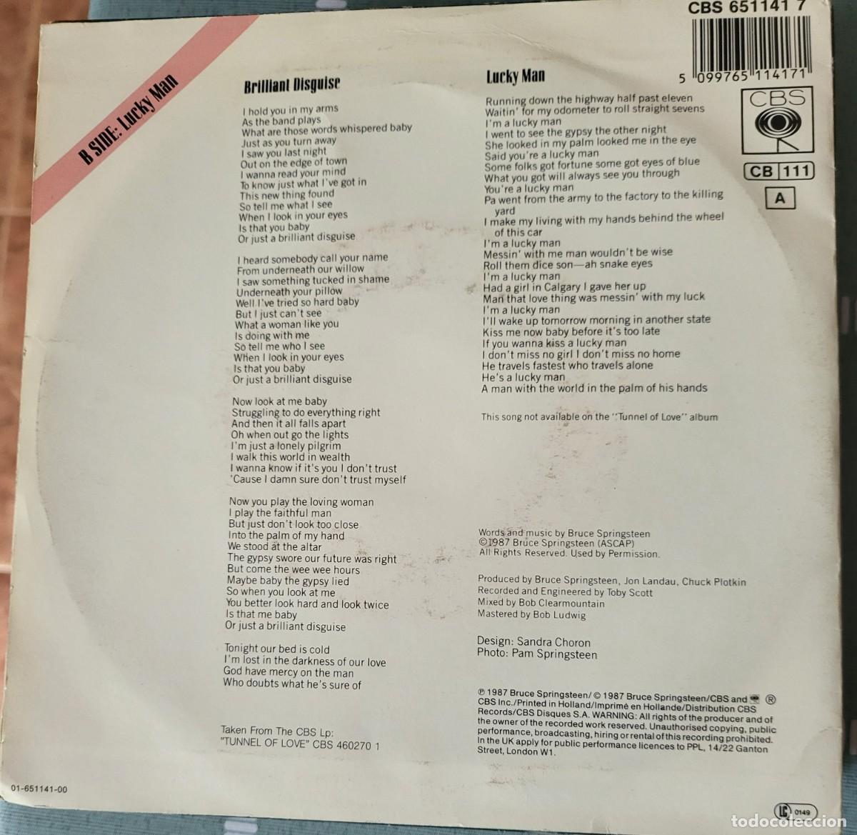 Discos de vinilo: Bruce Springsteen single sello CBS editado en Holanda a&ntilde;o 1987... - Foto 2