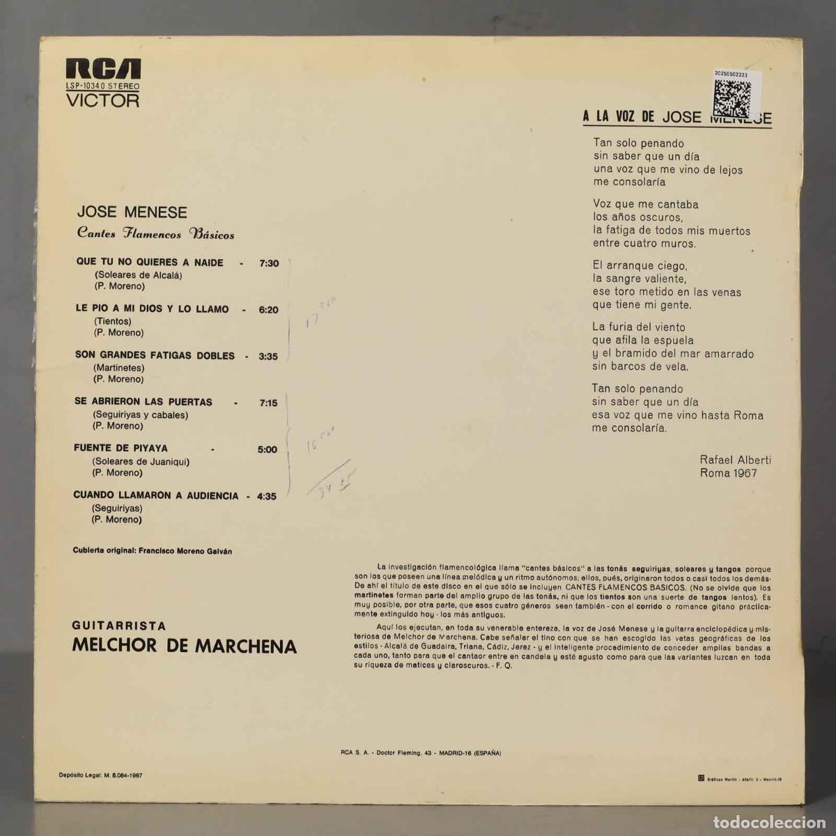 Discos de vinilo: LP. Jose Menese &ndash; Cantes Flamencos Basicos - Foto 2