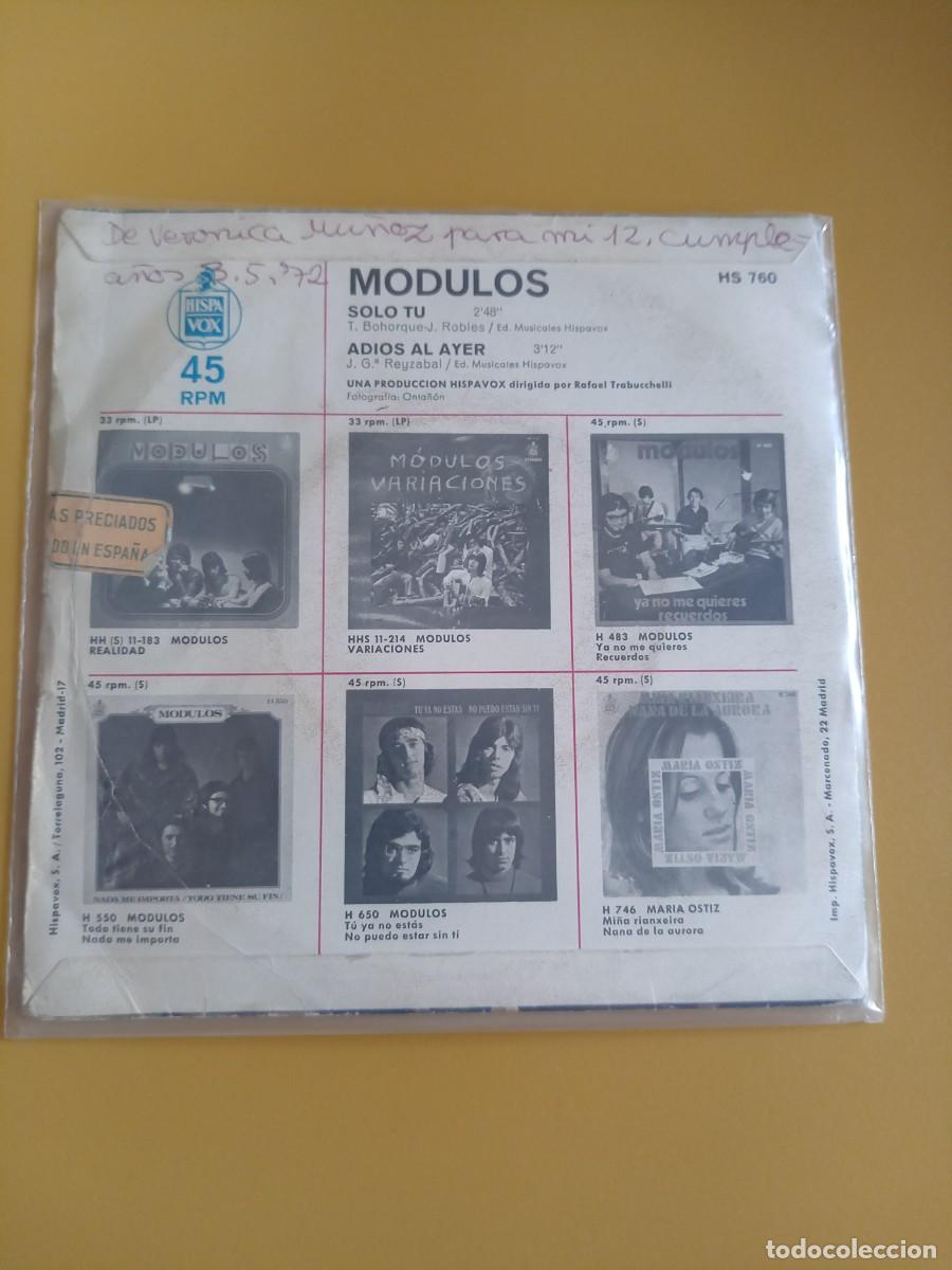 Discos de vinilo: M&oacute;dulos - Solo t&uacute; / Adi&oacute;s al ayer 1971 - Foto 2