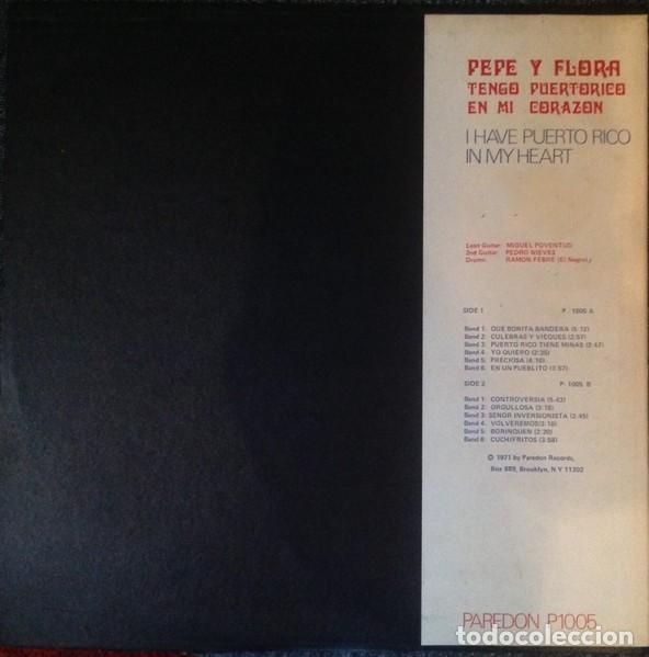 Discos de vinilo: Pepe Y Flora &ndash; Tengo Puertorico En Mi Corazon - Foto 2