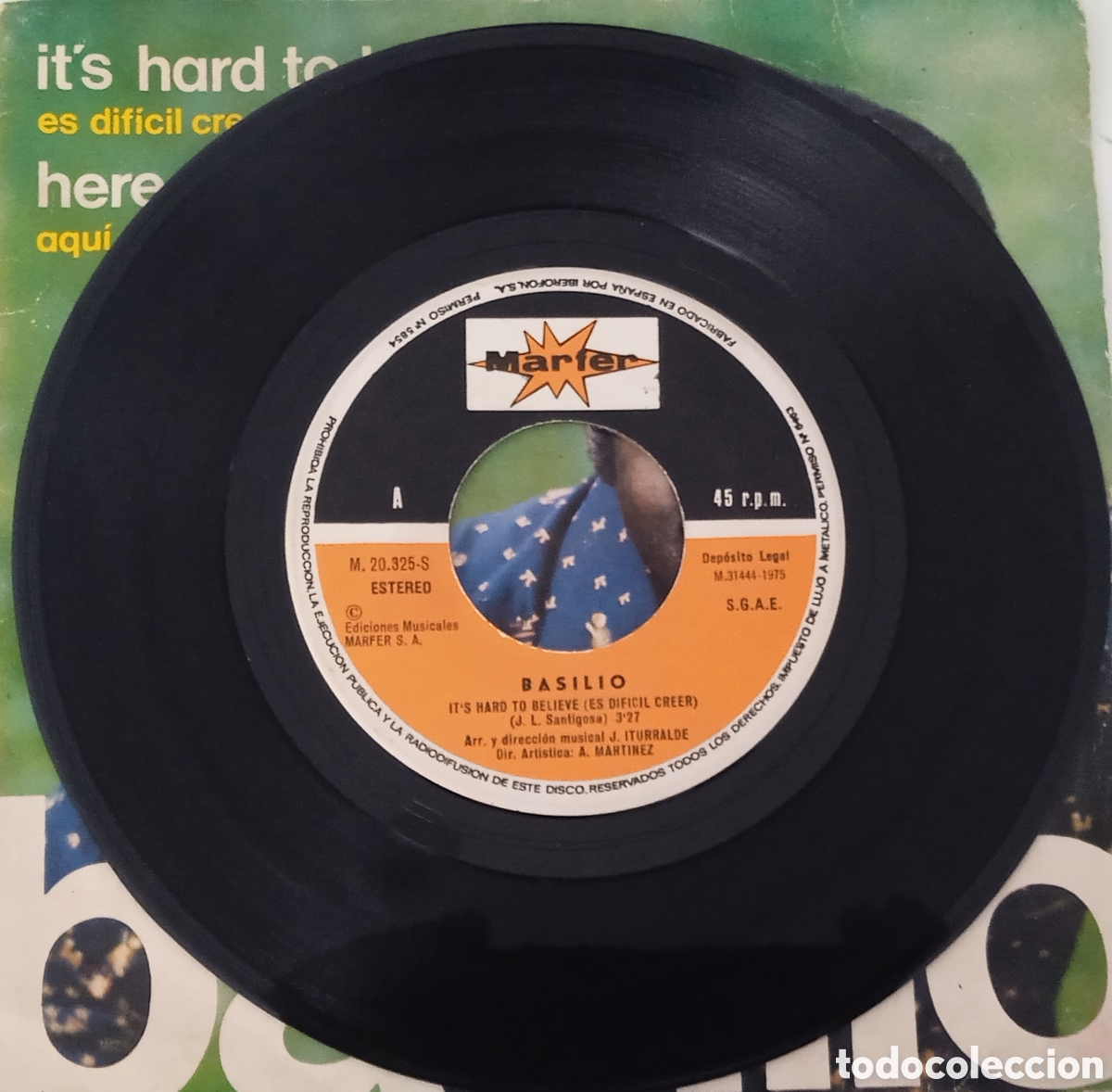 Discos de vinilo: BASILIO - Its hard to believe (1975) single - Foto 4