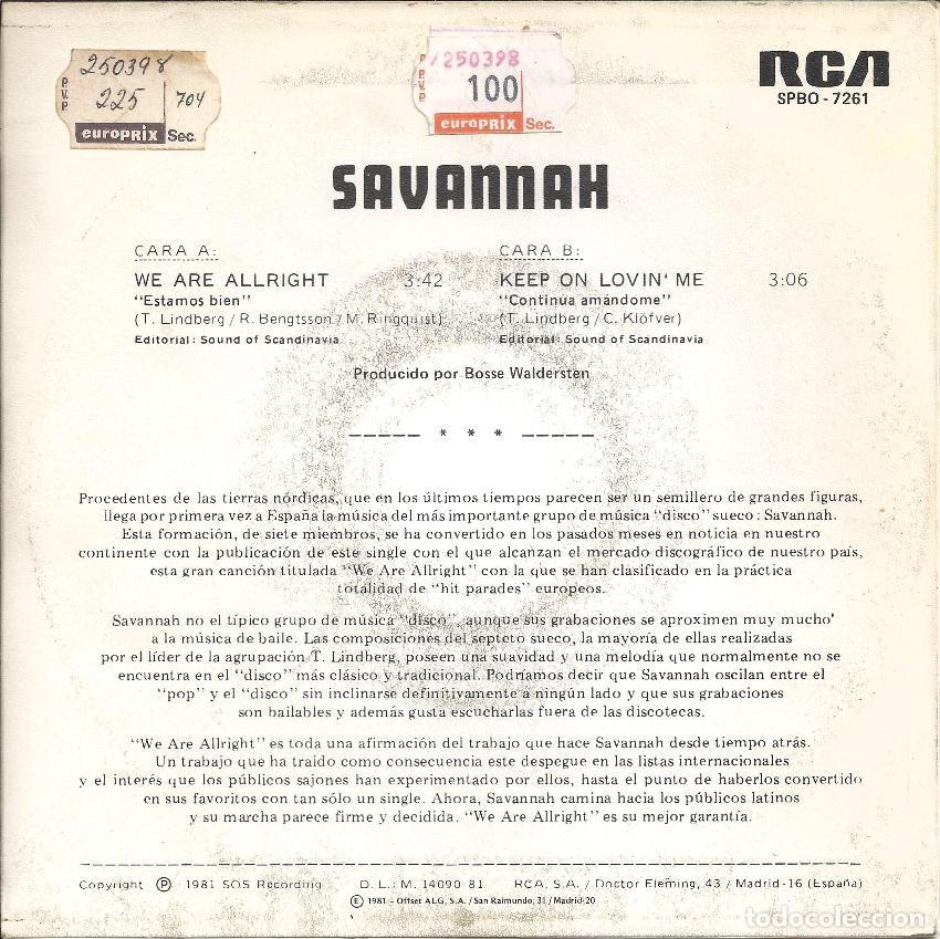 Discos de vinilo: SAVANNAH &middot;&middot;&middot; We Are All Right / Keep On Lovin Me - (Single) - Foto 2
