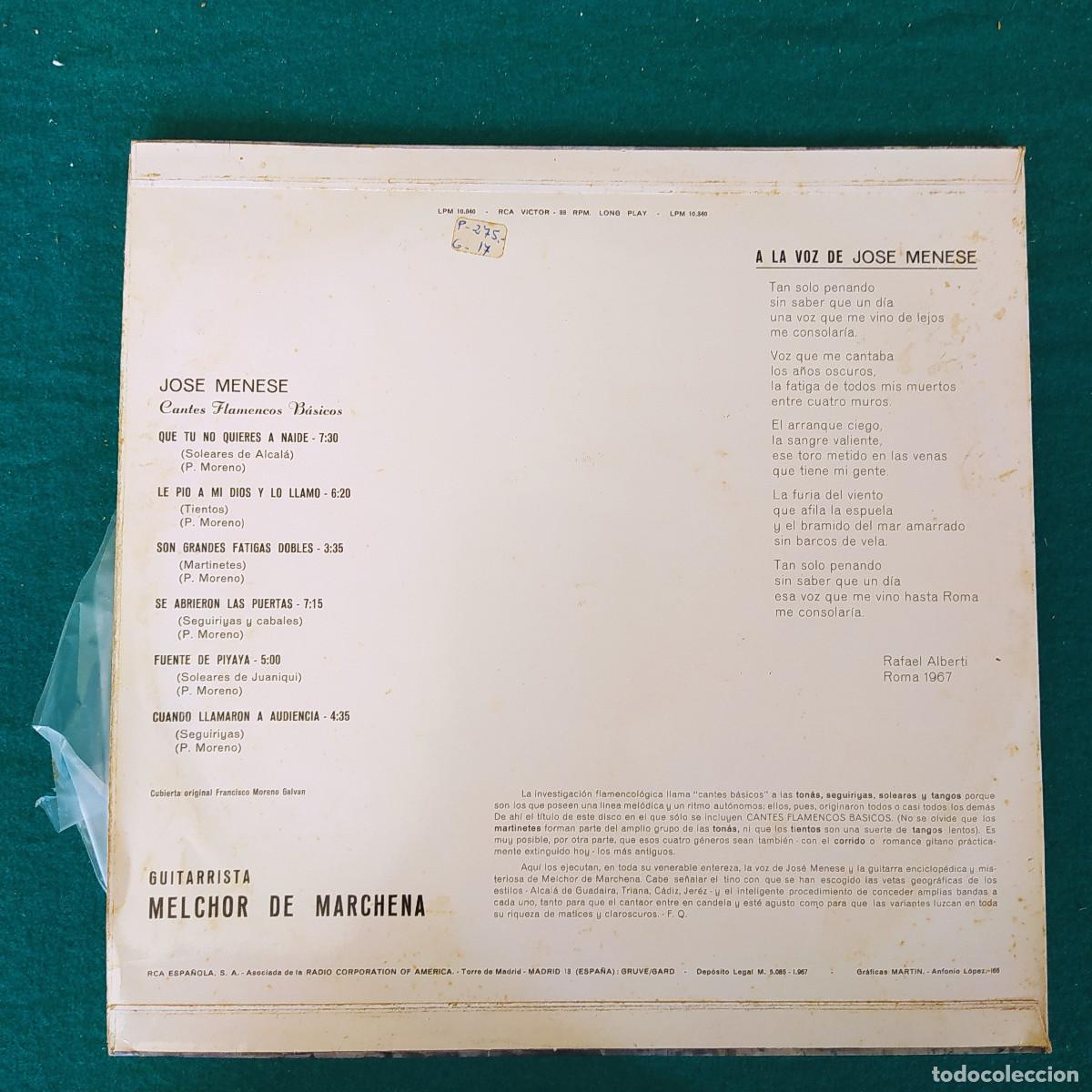 Discos de vinilo: Jose Menese &ndash; Cantes Flamencos Basicos - Foto 2