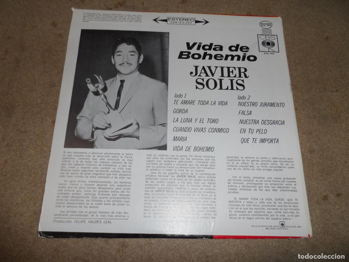 Discos de vinilo: Javier Solis &ndash; Vida De Bohemio (MEXICO 1966) - Foto 2