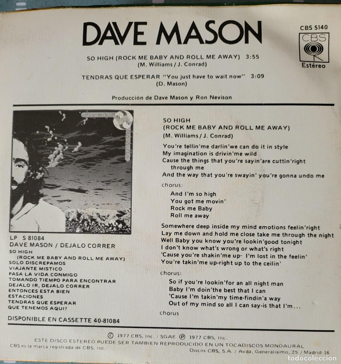 Discos de vinilo: Dave Mas&oacute;n single CBS editado en Espa&ntilde;a a&ntilde;o 1977. - Foto 2