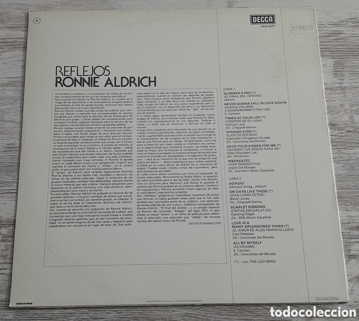 Discos de vinilo: RONNIE ALDRICH - REFLEJOS - DECCA 1974 - Foto 2