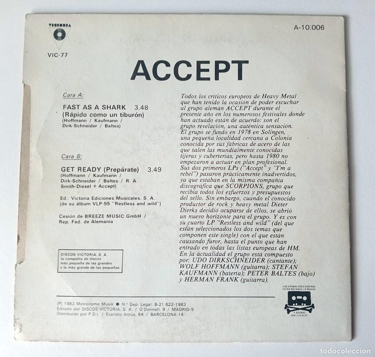 Discos de vinilo: SINGLE PROMO ACCEPT - FAST AS A SHARK - Foto 2