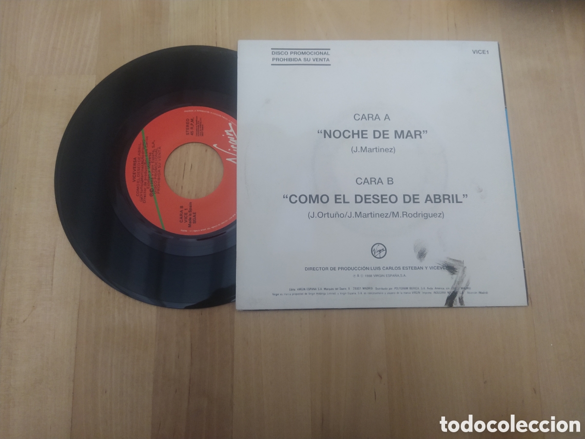 Discos de vinilo: VICEVERSA - SINGLE - NOCHE DE MAR/COMO EL DESEO DE ABRIL - Foto 2