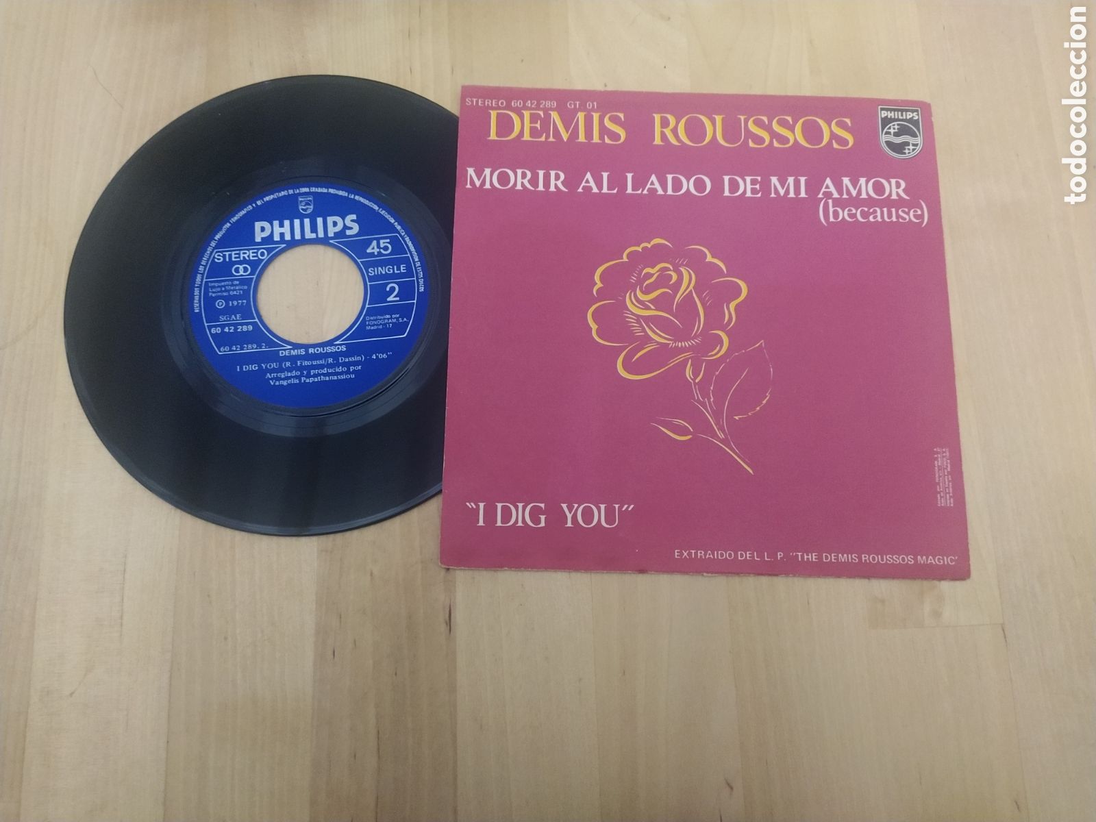 Discos de vinilo: DEMI ROUSSOS - SINGLE MORIR AL LADO DE MI AMOR (BECAUSE) - Foto 1