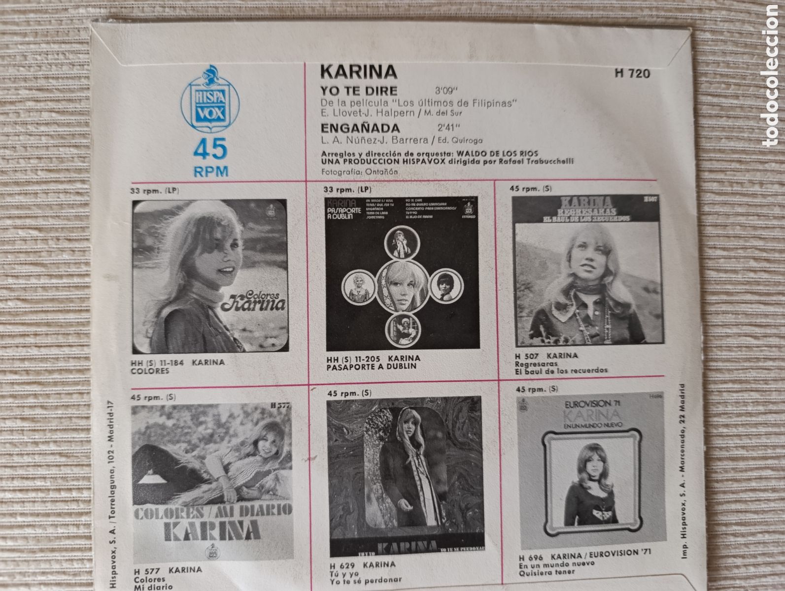 Discos de vinilo: KARINA - SINGLE - YO TE DIR&Eacute;/ ENGA&Ntilde;ADA - Foto 2