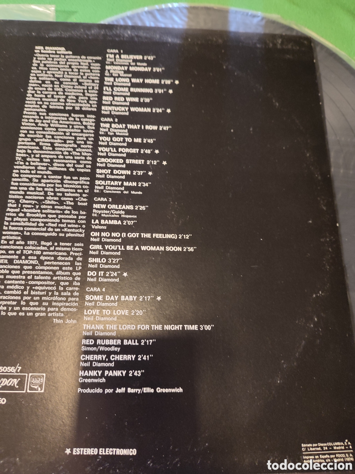 Discos de vinilo: Neil Diamond - &Eacute;xitos edici&oacute;n espa&ntilde;ola del a&ntilde;o 1974 - Foto 3