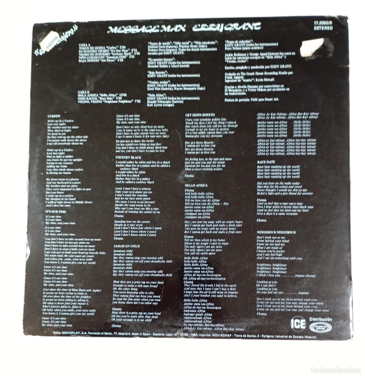 Discos de vinilo: EDDY GRANT. Message Man. LP. TDKLP10 - Foto 2