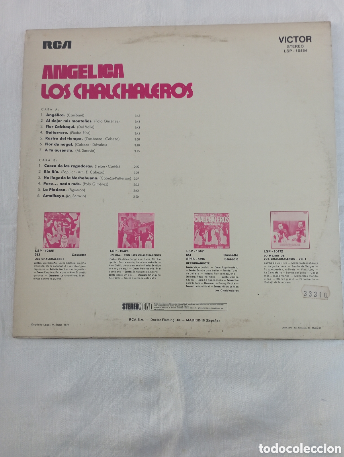 Discos de vinilo: Disco de vinilo ANGELICA LOS CHALCHALEROS - Foto 2