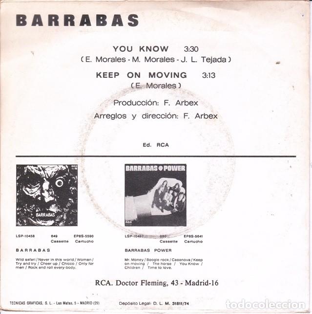 Discos de vinilo: Barrab&aacute;s &ndash; You know; Keep on moving &ndash; RCA 2258 &ndash; 1974 - Foto 2