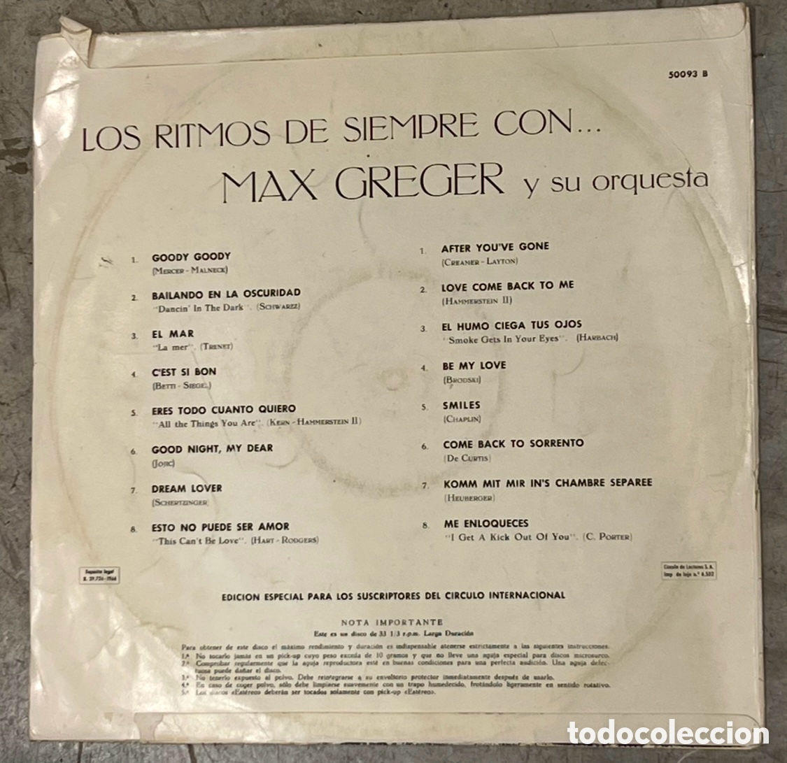 Discos de vinilo: Disco Vinilo LP. Max Greger y su Orquesta. &ldquo;Los Ritmos de siempre con&hellip;&rdquo;. 1966. - Foto 2