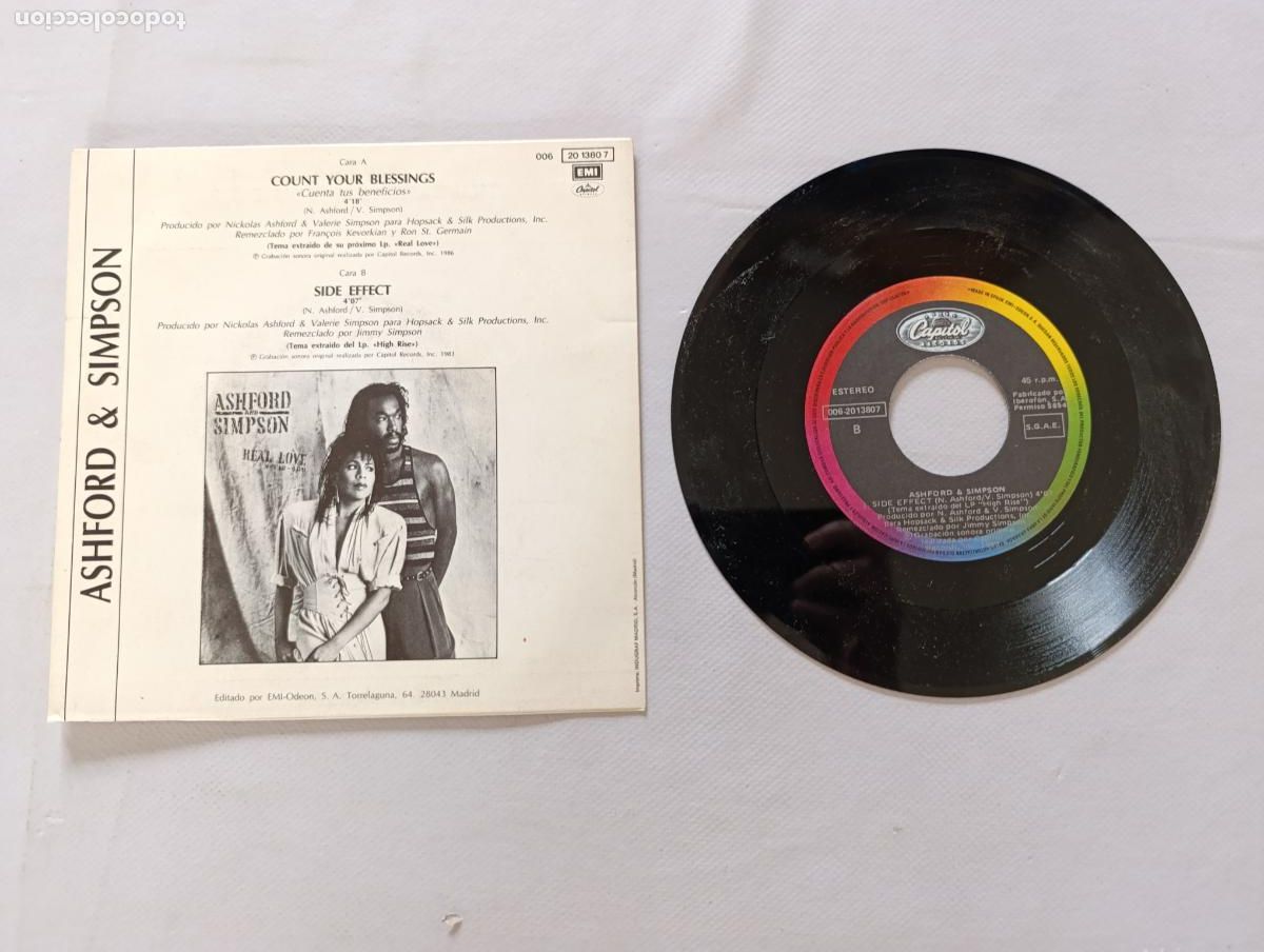 Discos de vinilo: SINGLE ASHFORD & SIMPSON - COUNT YOUR BLESSINGS / SIDE EFFECT - DISCO VINILO (D2) - Foto 3