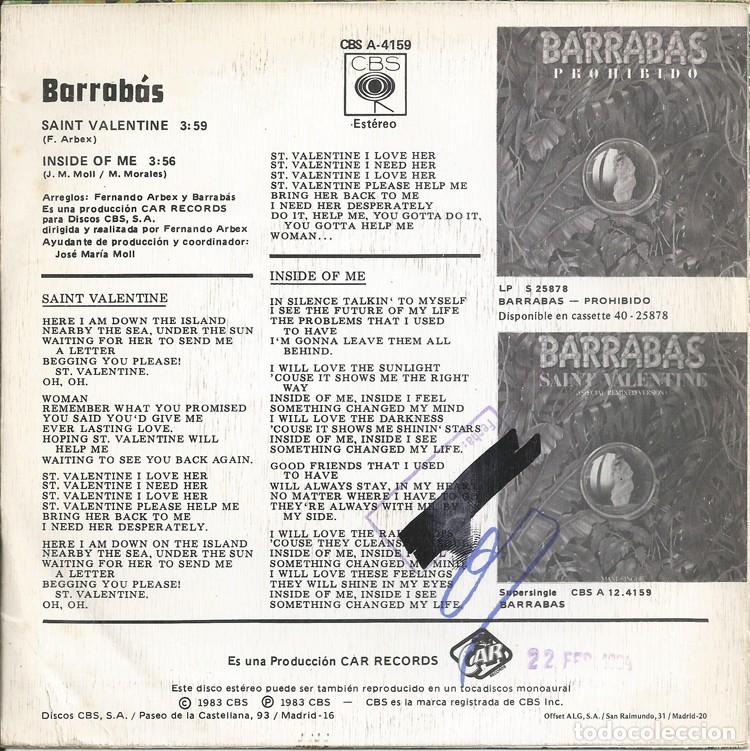 Discos de vinilo: BARRABAS &middot;&middot;&middot; Saint Valentine - (Single) - Foto 2