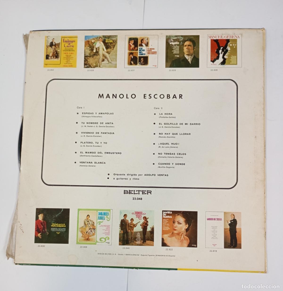Discos de vinilo: Manolo Escobar. Espigas y amapolas. LP. TDKLP6 - Foto 2