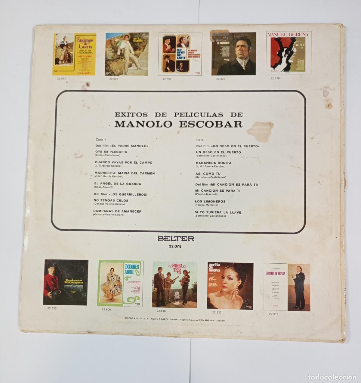 Discos de vinilo: Manolo Escobar. &Eacute;xitos de pel&iacute;culas. LP. TDKLP6 - Foto 2