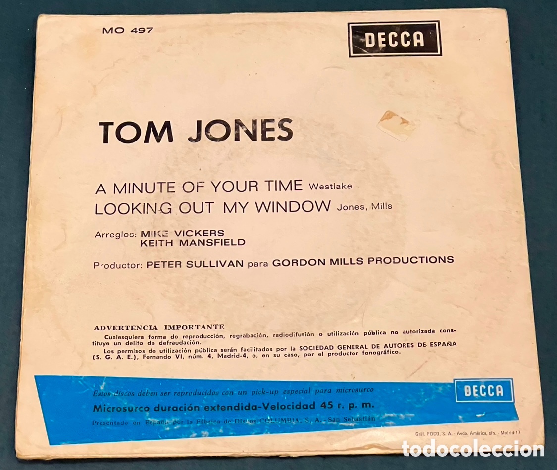 Discos de vinilo: Disco Vinilo Single. Tom Jones. 1968. - Foto 2