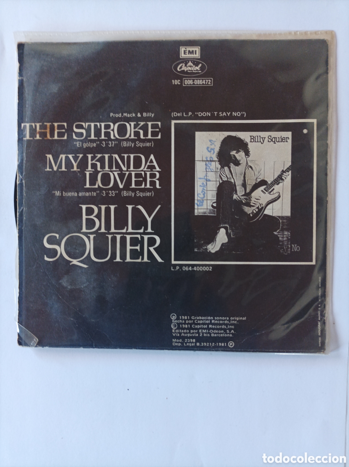 Discos de vinilo: BILLY SQUIRE. EL GOLPE. CAPITOL. 1981. SINGLE DISCO VINILO. - Foto 2