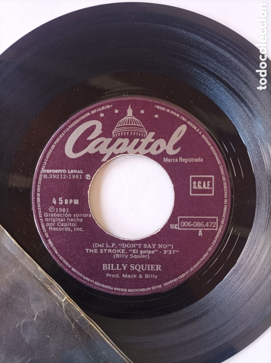 Discos de vinilo: BILLY SQUIRE. EL GOLPE. CAPITOL. 1981. SINGLE DISCO VINILO. - Foto 3