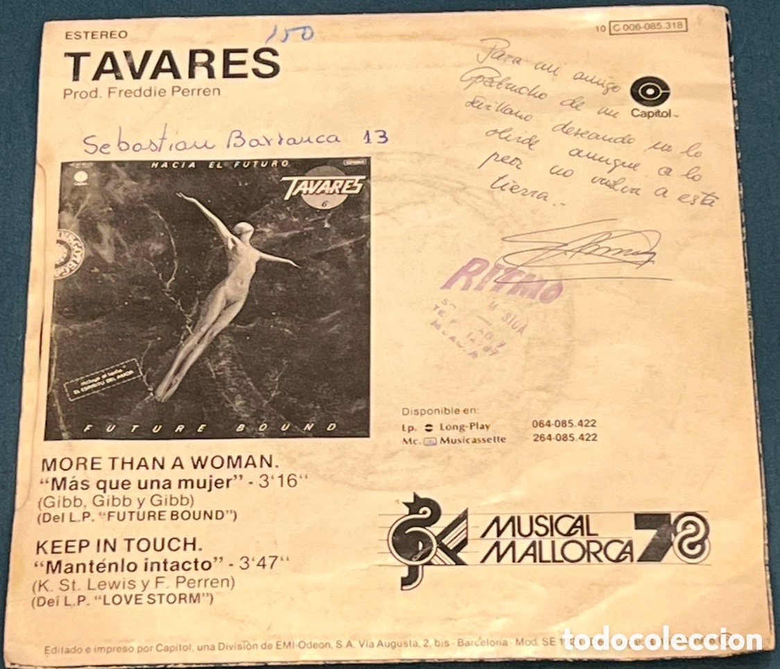 Discos de vinilo: Disco Vinilo Single. Tavares. &ldquo;Mas que una mujer&rdquo;. 1978. - Foto 2