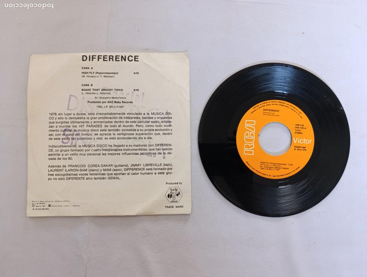 Discos de vinilo: SINGLE DIFFERENCE - HIGH FLY (POPOROMPOMPO) - SHAKE THAT GROOVY THING - DISCO VINILO (B2) - Foto 4