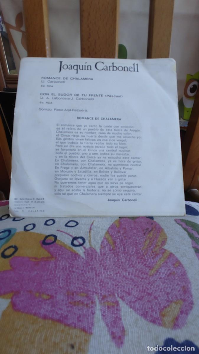 Discos de vinilo: JOAQUIN CARBONELL-SINGLE ROMANCE DE CHALAMEAR - Foto 2