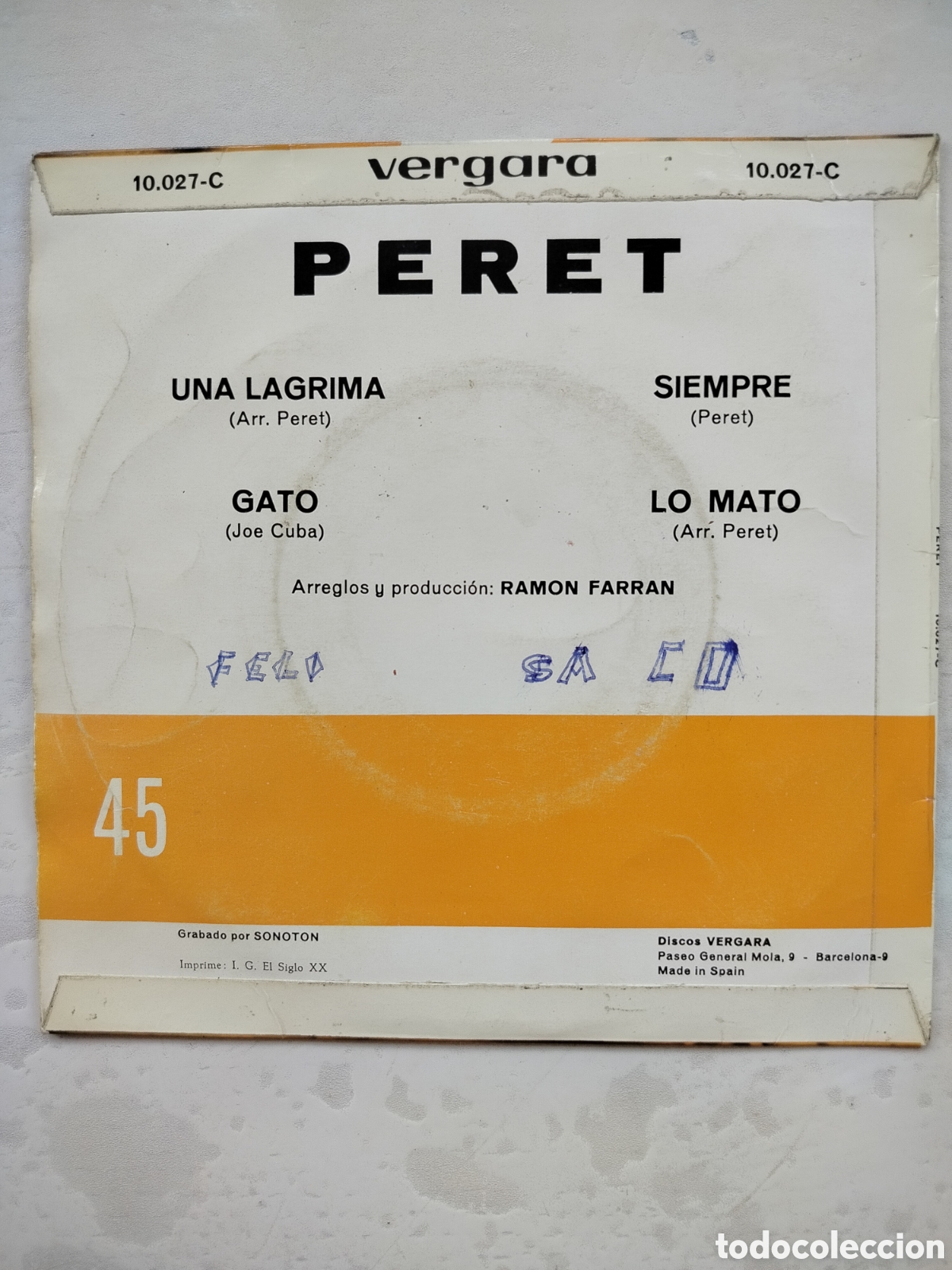 Discos de vinilo: Peret Una L&aacute;grima 1967 - Foto 2