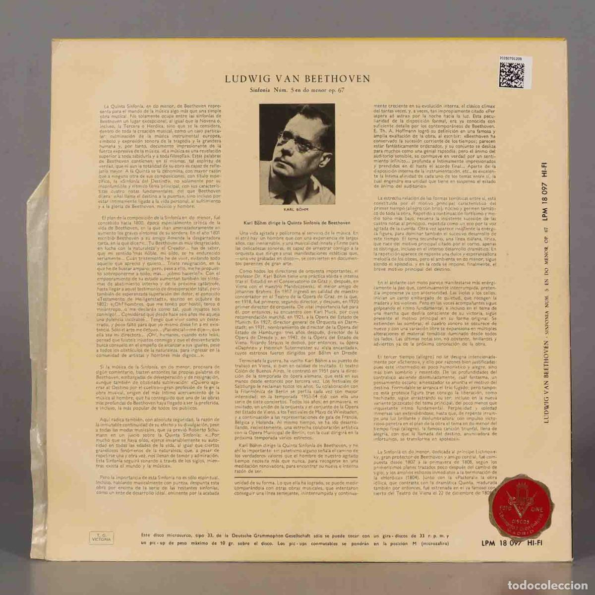 Discos de vinilo: LP. SINFONIA 5 OP 67. BOHM BEETHOVEN - Foto 2