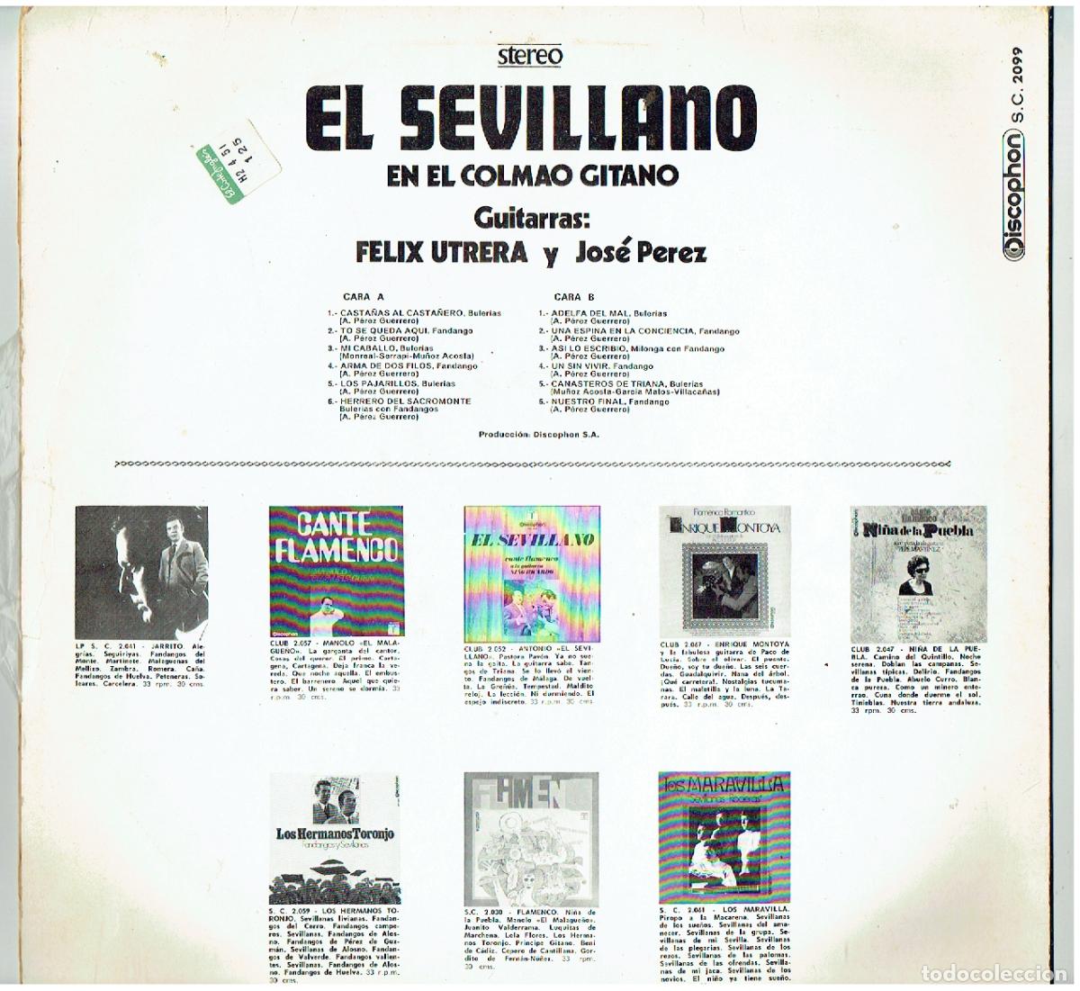 Discos de vinilo: LP. EL SEVILLANO. EN EL COLMAO GITANO. (B/56) - Foto 2