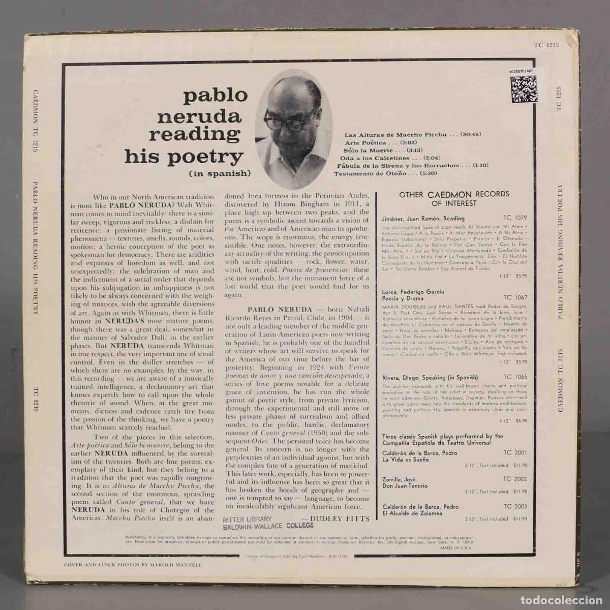 Discos de vinilo: LP. Pablo Neruda &ndash; Pablo Neruda Reading His Poetry - Foto 2