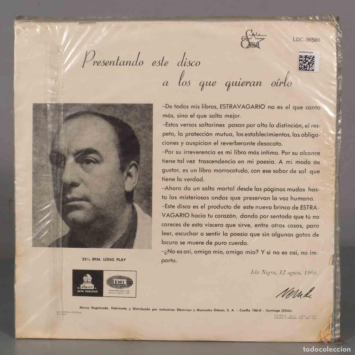 Discos de vinilo: LP. Pablo Neruda &ndash; Estravagario - Foto 2