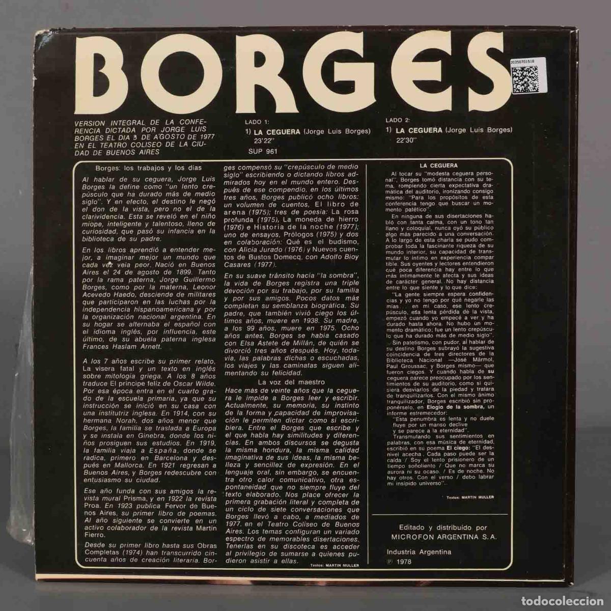 Discos de vinilo: LP. Jorge Luis Borges &ndash; La Ceguera - Foto 2