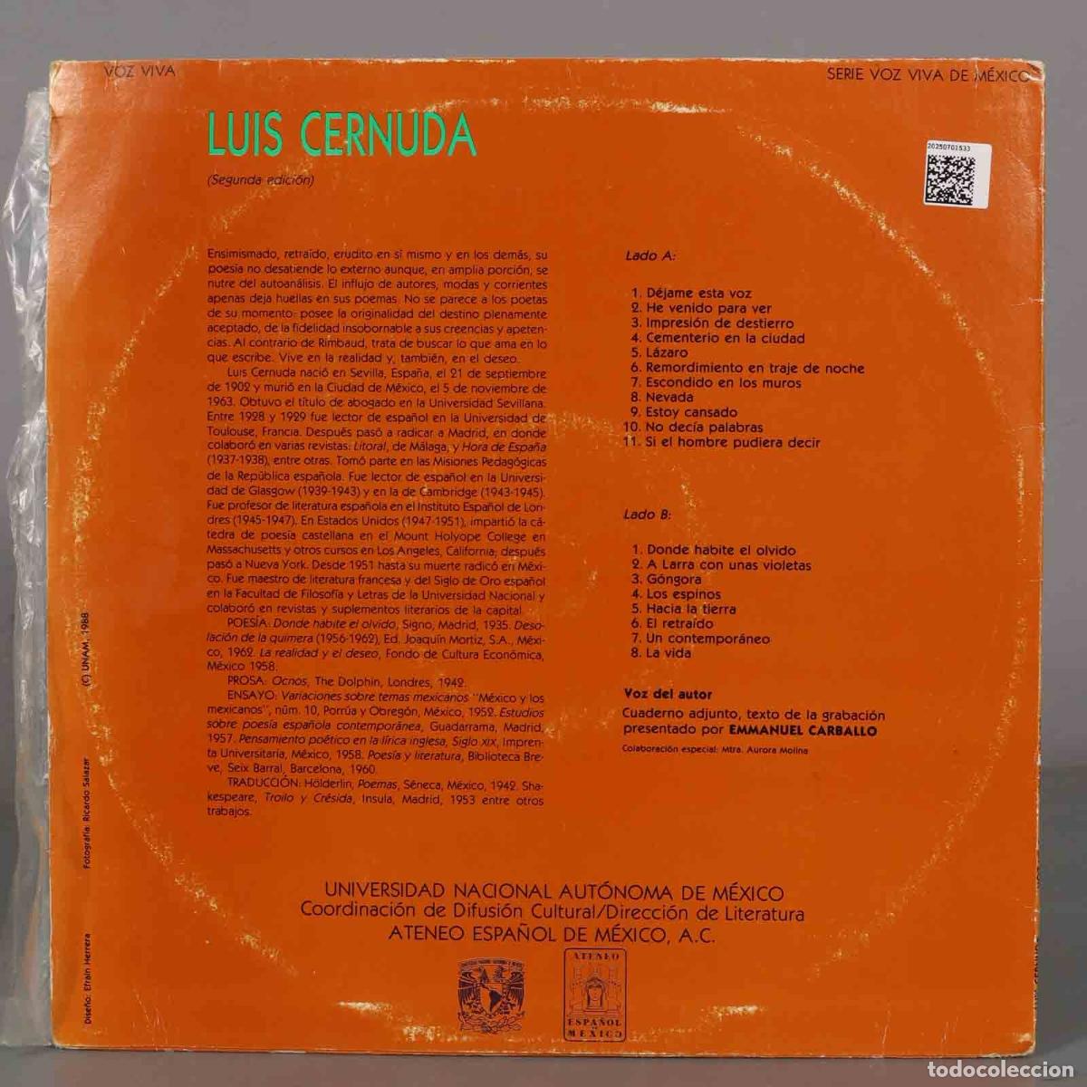 Discos de vinilo: LP. LUIS CERNUDA VOZ VIVA - Foto 2
