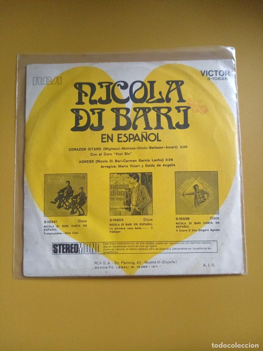 Discos de vinilo: Nicola di Bari - Coraz&oacute;n gitano / Agnese 1971 - Foto 2