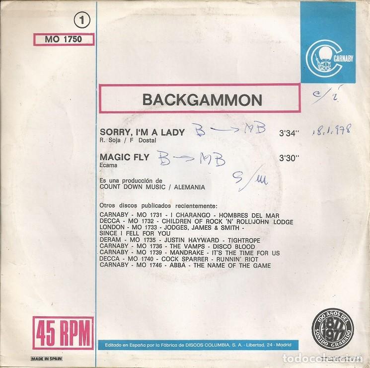 Discos de vinilo: BACKGAMMON &middot;&middot;&middot; Sorry Im A Lady / Magic Fly - (Single) - Foto 2
