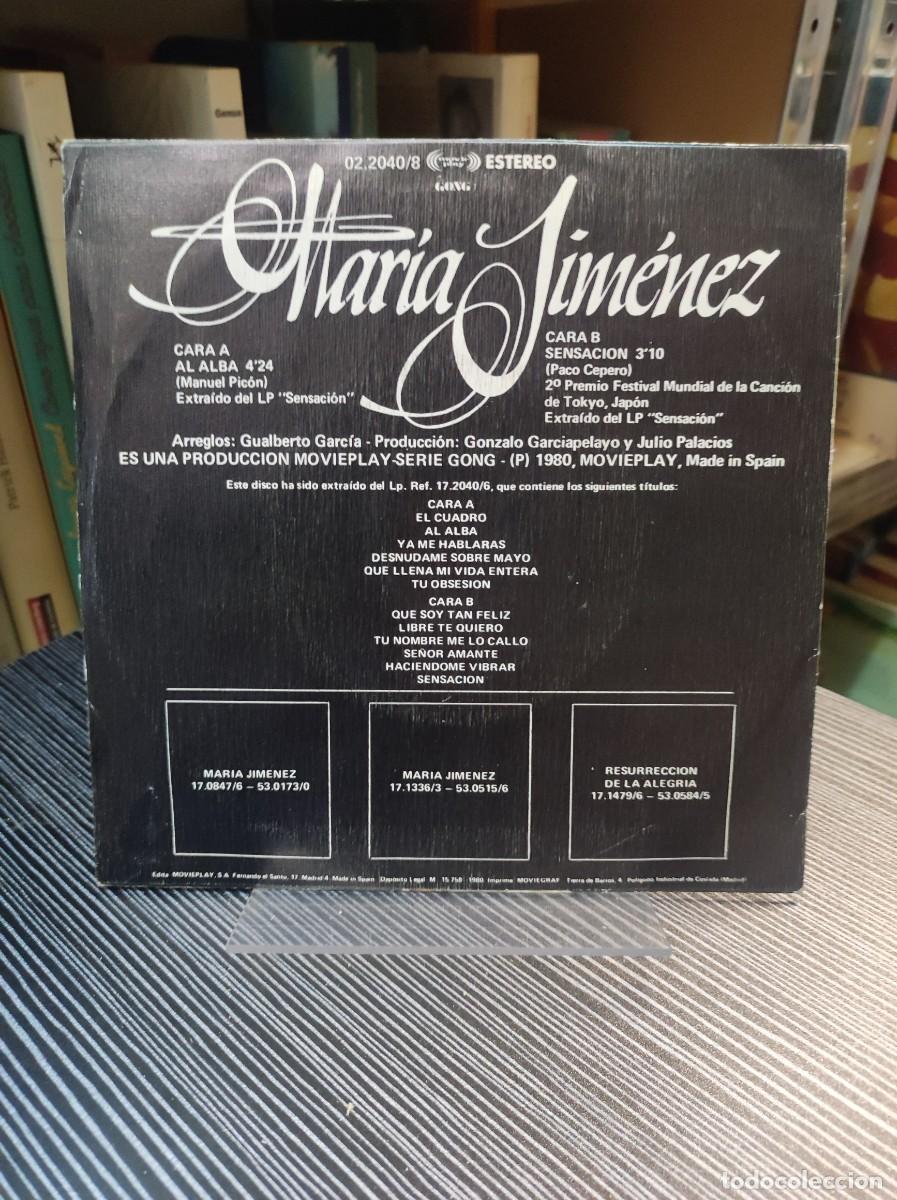 Discos de vinilo: Mar&iacute;a Jim&eacute;nez &ndash; Al Alba / Sensaci&oacute;n - Foto 2