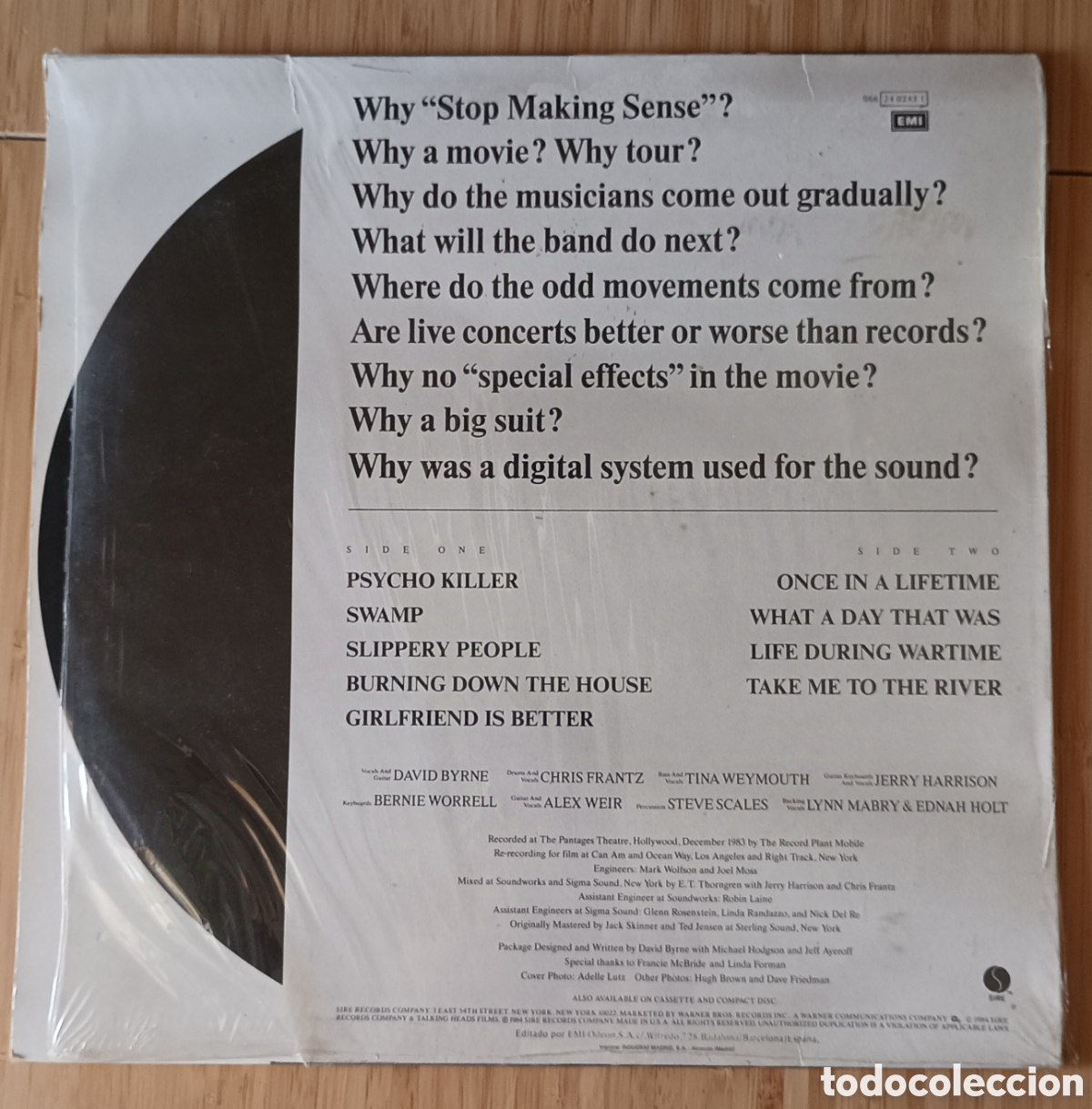 Discos de vinilo: LP Talking Heads. &rdquo;Stop Making Sense&rdquo; 1984 Primera Edici&oacute;n- Versi&oacute;n original - Foto 2