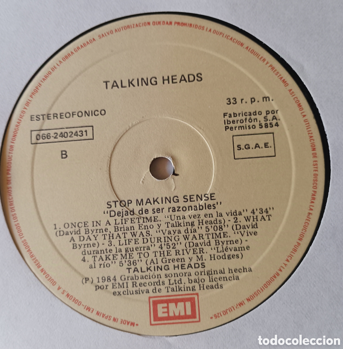 Discos de vinilo: LP Talking Heads. &rdquo;Stop Making Sense&rdquo; 1984 Primera Edici&oacute;n- Versi&oacute;n original - Foto 7