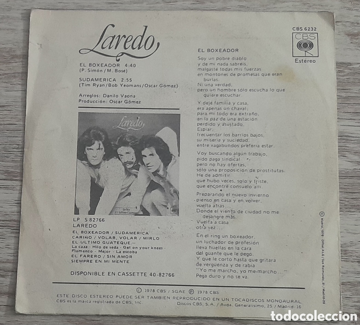 Discos de vinilo: LAREDO - EL BOXEADOR + SUDAMERICA - CBS 1978 - Foto 2