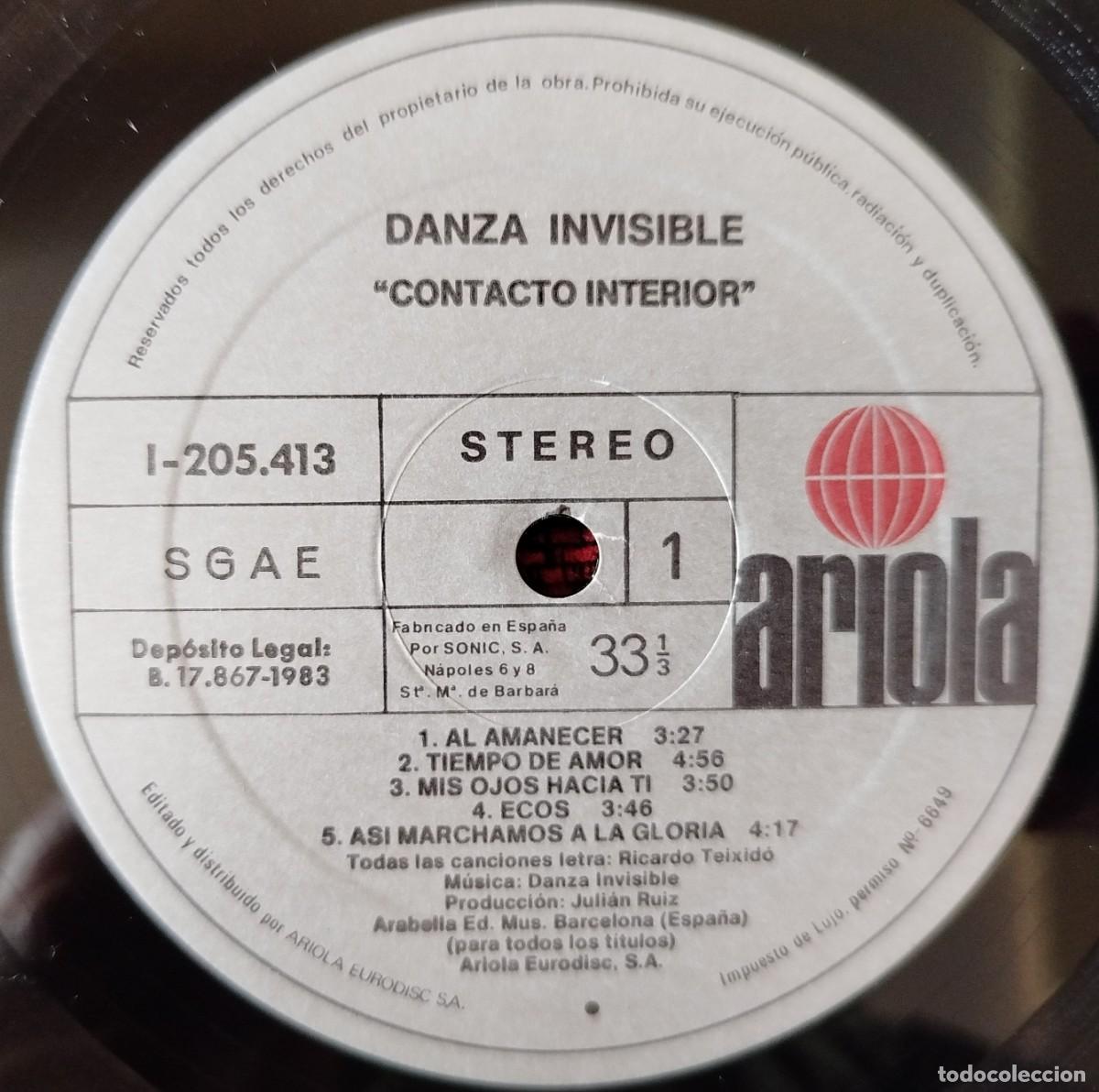 Discos de vinilo: DANZA INVISIBLE ** Contacto Interior ** VINILO LP 1983 - Foto 3