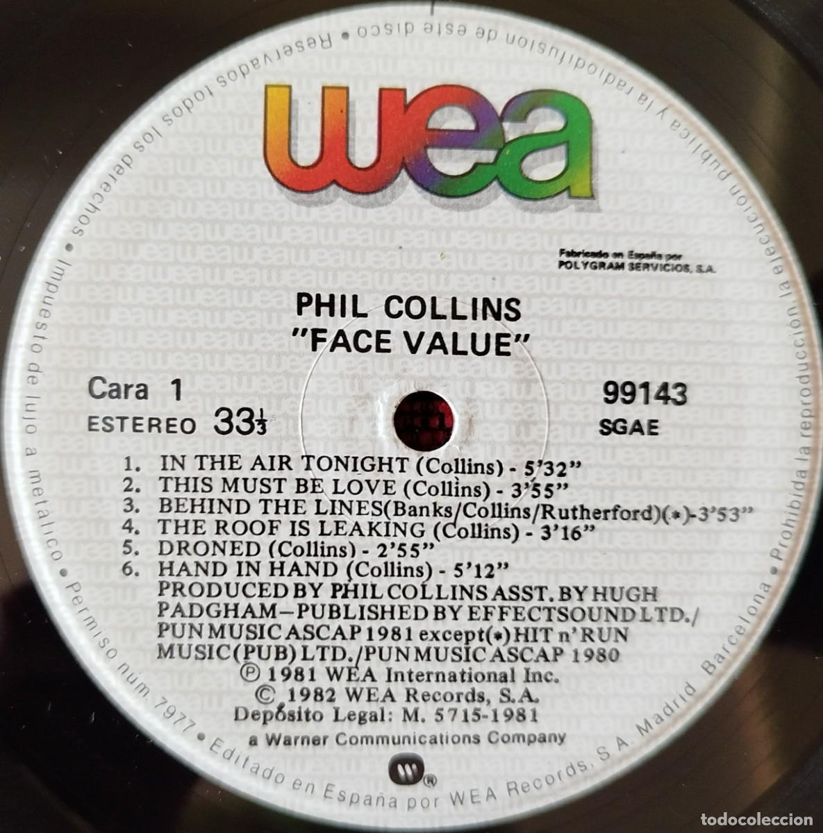 Discos de vinilo: PHIL COLLINS ** Face Value ** VINILO LP REEDICION 1982 - Foto 3