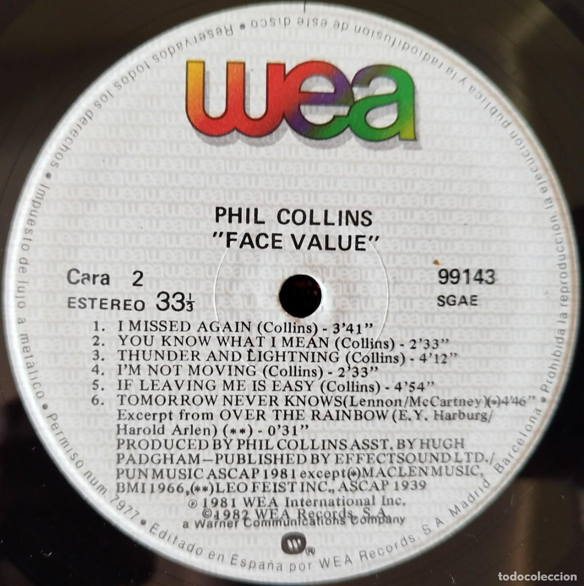 Discos de vinilo: PHIL COLLINS ** Face Value ** VINILO LP REEDICION 1982 - Foto 4