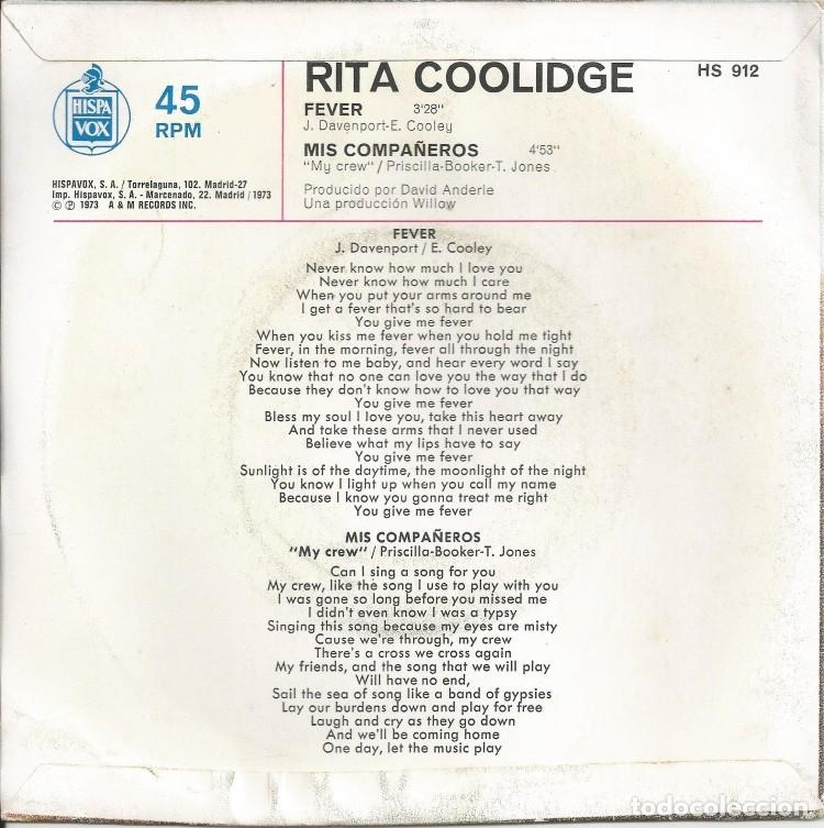 Discos de vinilo: RITA COOLIDGE &middot;&middot;&middot; Fever / My Crew - (Single) - Foto 2