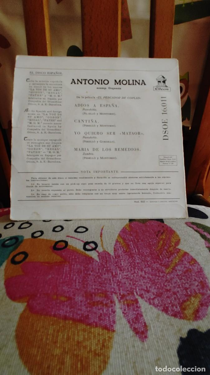 Discos de vinilo: ANTONIO MOLINA-EP ADIOS A ESPA&Ntilde;A +3 - Foto 2