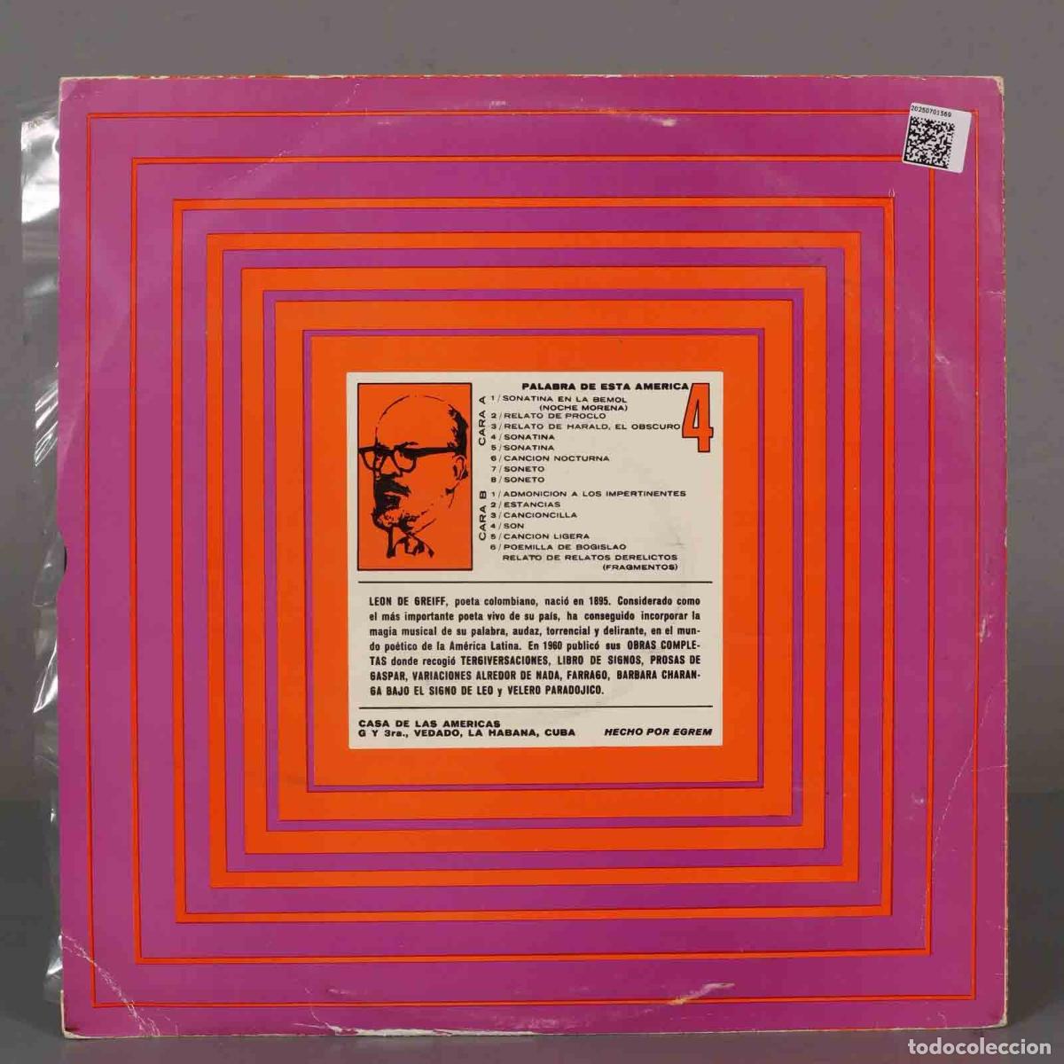 Discos de vinilo: LP. L&eacute;on de Greiff &ndash; Poemas - Foto 2