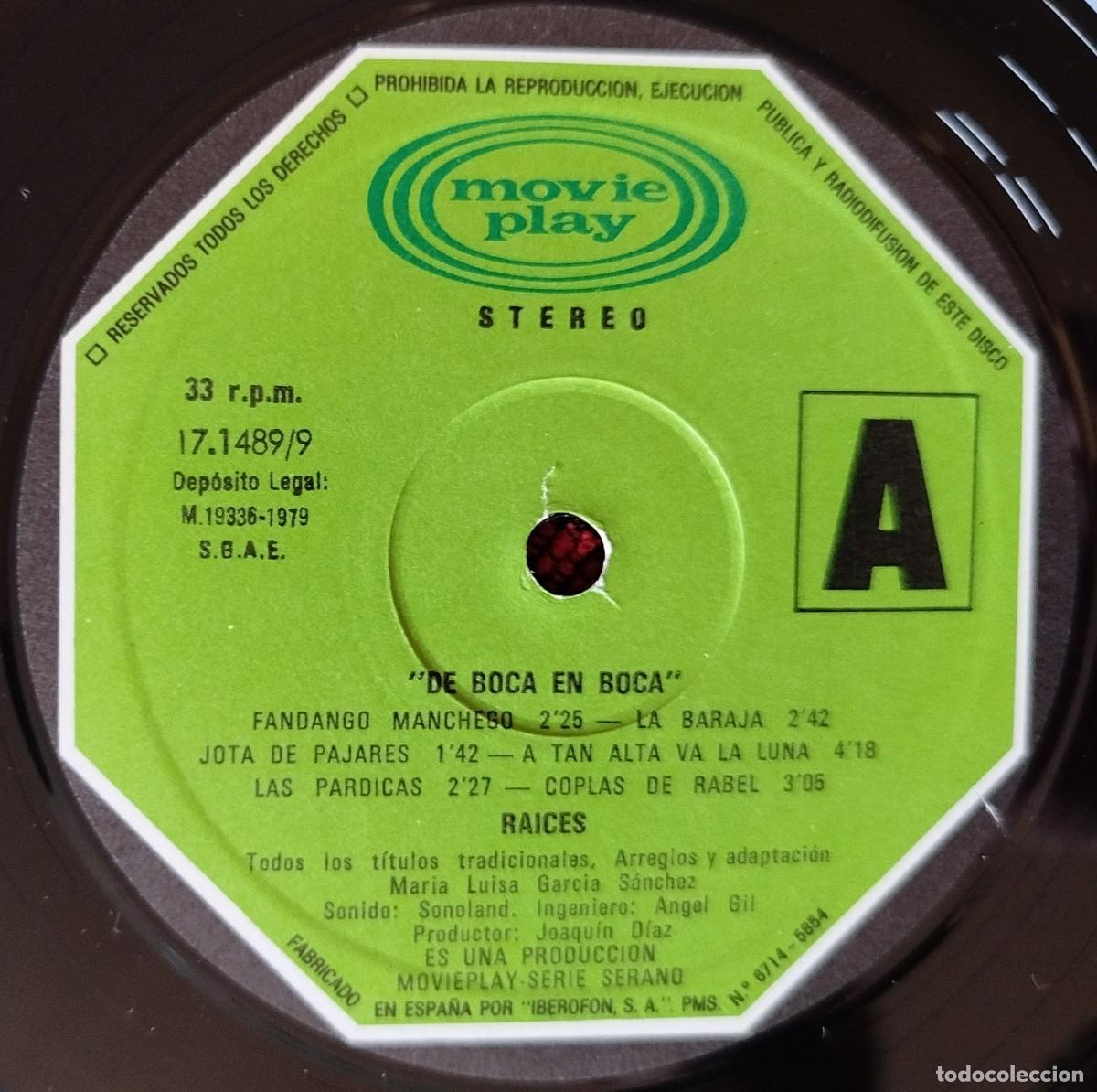 Discos de vinilo: RAICES ** De Boca En Boca ** VINILO LP 1979 - Foto 3